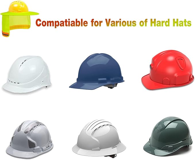 Hard Hat Sun Shade, High Visibility Sun Visor Neck Shade with Reflective Strip, Full Brim, Man & Woman (Hard Hat Not Included), Yellow, 4 Pack