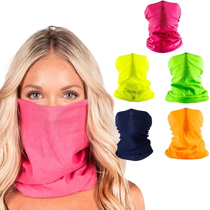 S A Company 5-Pack UV Face Shield | UV 30+ Multipurpose Neck Gaiter Balaclava for Adults | Multiple Color Packs