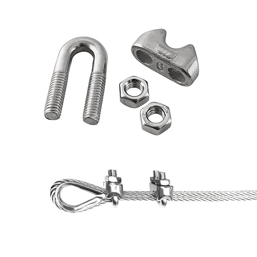 HSTECH 12PCS 1/4 Inch M6 304 Stainless Steel Wire Rope Cable Clip Clamp, Used for Anything That Involves Cable Clips: Rigging, Temporary Guardrail Systems, Securing Loads, Hanging Banners Or Flags