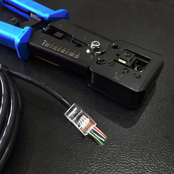 RJ45 Crimping Tool Ethernet Crimper for Cat6 Cat5 Cat5e RJ45 Pass Through Connectors and RJ12 Ends Comes with 20PCS RJ45 Cat6 Connectors and Replacement Blades