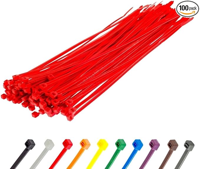 GTSE 12 Inch Red Zip Ties, 100 Pack, 50lb Strength, UV Resistant Long Nylon Cable Ties, Self-Locking 12" Tie Wraps