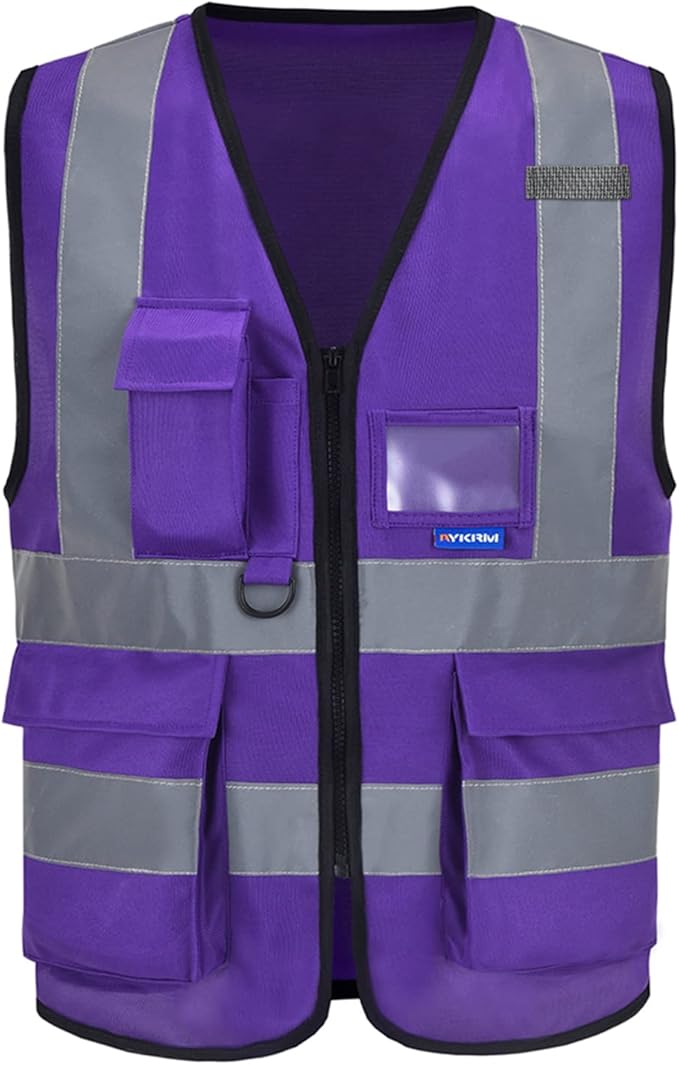A-SAFETY Safety vest purple Protective Reflective Safety Vest Workwear, 7 Pockets Hi Vis Durable Vest with Reflective Tapes, 4 Lower Pockets, Purple