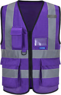 A-SAFETY Purple Reflective Safety Vest - Workwear with 7 Pockets, Hi Vis, Durable, 4 Lower Pockets