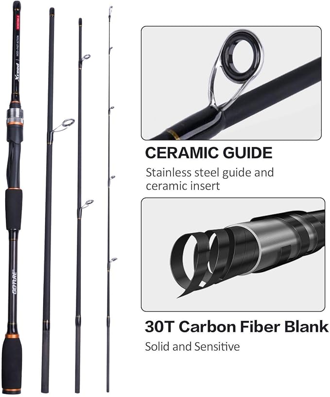 Goture Travel Fishing Rods, 4 Piece Fishing Pole with Case/Bag, Casting/Spinning Rod,Ultralight Fishing Baitcasting Rod 7ft for Saltwater Trout, Bass, Walleye, Pike