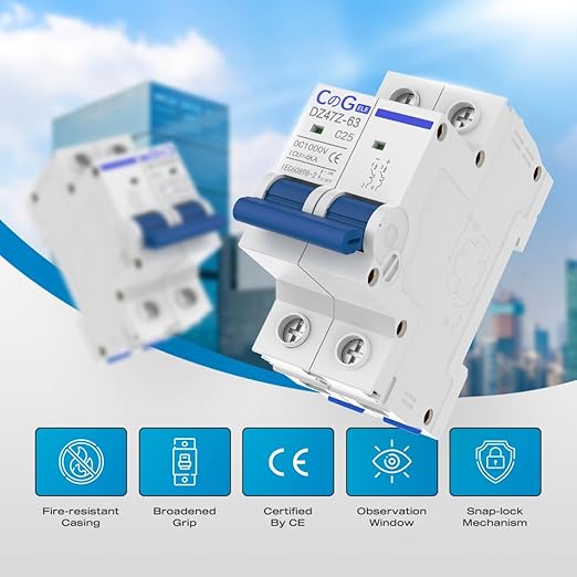 DC Miniature Circuit Breaker, CGELE 2 Pole 25 Amp 1000V DC Disconnect Switch for Solar PV Systems Thermal Magnetic Trip Din Rail Mount