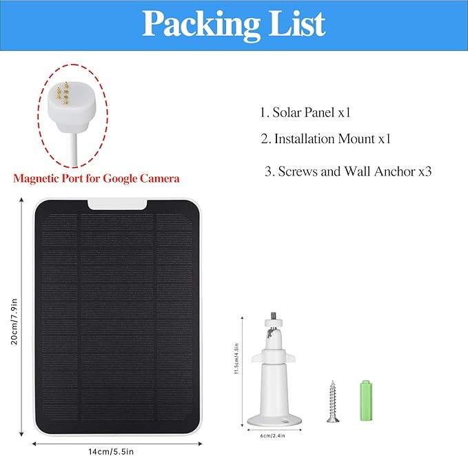 6w Premium Solar Panel Charger Compatible with Google Nest Cam Outdoor or Indoor (Battery Version), with 13.1Ft/4m Fast Charging Cable, IP65 Weatherproof and Adjustable Mount