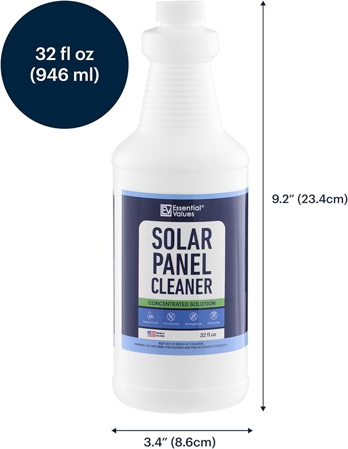 Essential Values Solar Panel Cleaner - Neutral PH Streak-Free Wet Cleaning Solution - Ideal for Roof Tile & Solar Panels - Super Concentrated Fragrance-Free & No Colourants