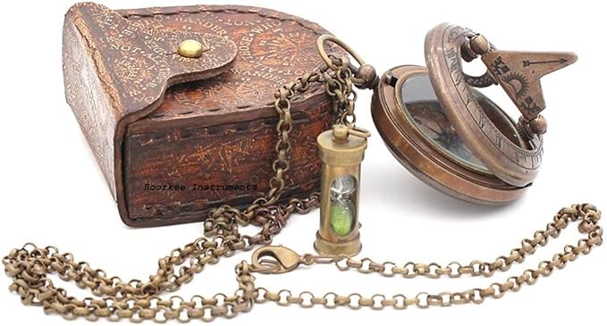 Compass Gift for Mom/Dad, Antique Nautical Directional Magnetic Sundial Pocket Compass Gifts for Women/Men with Leather Case or Wooden Box, Baptism 2026 Communion Christian Luxury Gift, Anniversary