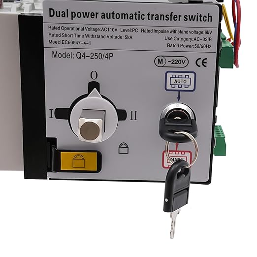 Dual Power Automatic Transfer Switch 63A 2P/4P 110V Generator Changeover Switch Tool Electronic Power Circuit Breaker Controller 50HZ/60HZ (4P/250A Black)