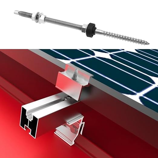 Pack of 4 Hanger Bolts 304 Stainless Steel Height Adjustable Solar Hanger Bolts for Photovoltaic Solar Attachment on Building Roofs, M10 x 250 mm