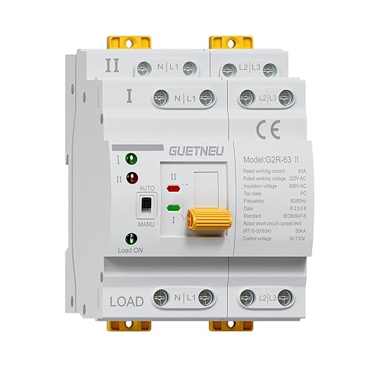 ATS Dual Power Automatic Transfer Switch, 4P 63A 110V Manual Transfer Switch，Uninterruptible Millisecond-Level ATS, 50/60 Hz, White, CE