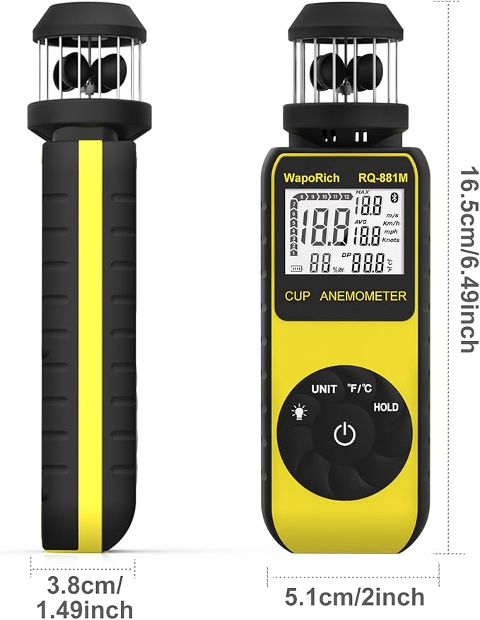 Handheld Anemometer Update Wind Meter with 360° Rotation Any Wind Direction for Measuring Wind Speed, Temperature with LCD Backlight for Shooting, Drone Flying- RQ-881M