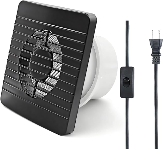 4inch Exhaust Fan, Black Window Wall Mount Vent Extractor Fan w/Button Switch, Cord for Kitchen Bathroom Workshop Garage