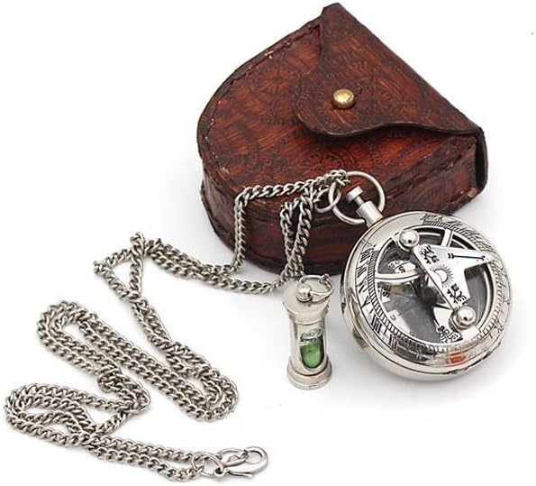 Compass Gift for Mom/Dad, Antique Nautical Directional Magnetic Sundial Pocket Compass Gifts for Women/Men with Leather Case or Wooden Box, Baptism 2026 Communion Christian Luxury Gift, Anniversary