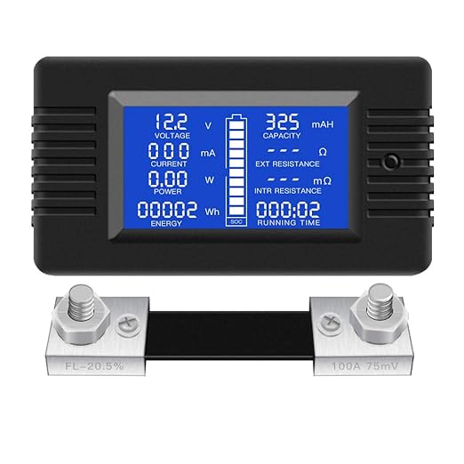 DC Multifunction Battery Monitor Meter,0-200V,0-100A (Widely Applied to 12V/24V/48V RV/Car Battery) LCD Display Digital Current Voltage Solar Power Meter Multimeter Ammeter Voltmeter