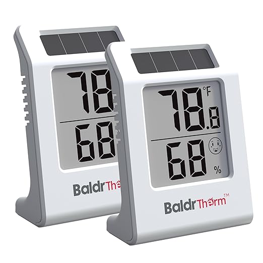 2.2'' Digital Thermometer and Hygrometer Meter, Solar-Powered Indoor Temperature Sensor Humidity Monitor, Humidity Gauge for Baby Rooms, Bedrooms, Home, Office, and Wine Cellars, White, 2Pack