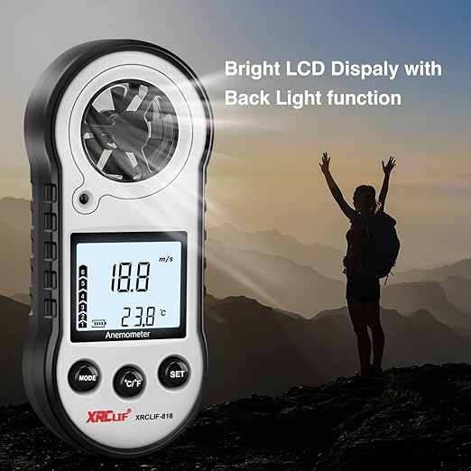 Digital Wind Speed & Temperature Anemometer, handheld Wind Gauge for Shooting, Windsurfing, Hunting - Gray