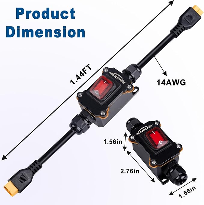 12V Inline Power Switch, IP67 Waterproof XT60 to XT60 Cable with On/Off Switch, 14AWG Heavy Duty Quick Connect/Disconnect for Solar Panels, RVs, Motorcycles, and More
