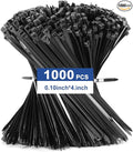 1000pcs Zip Ties, 4 inch Cable Ties, 18lbs Black Multi-Purpose Self-Locking Nylon Small Cable Management, UV Resistant Wire Ties, Plastic Ties for Home, Garage, Garden, Office, Workshop