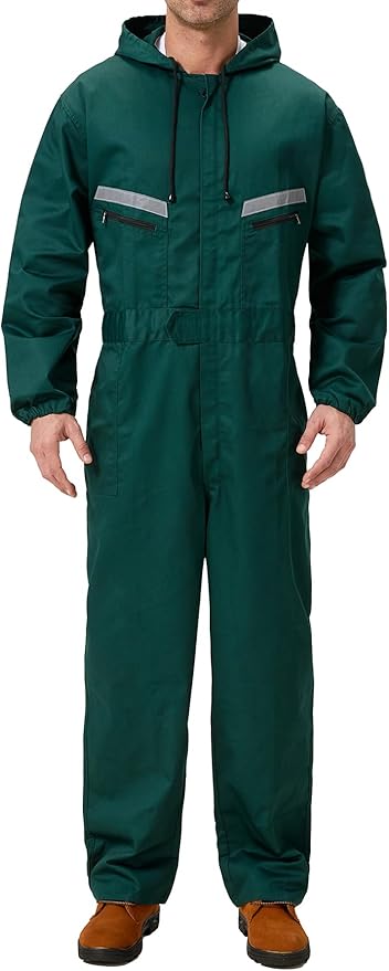 Mens Work Coveralls Mechanic Hooded Overall Workwear Jumpsuits Long Sleeve Hi Viz Coverall with Zippers