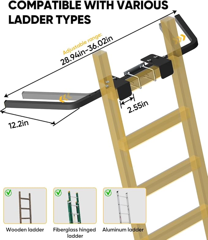 Ladder Stabilizer, Adjustable Heavy Duty Ladder Standoff with Pins & Sheet for Wing Span/Wall Extended Accessory, Ladders Roof Stabilizer with Non-Slip Rubber Pads for Roof Gutter Guard, Black