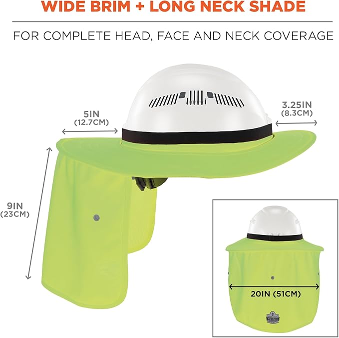 Ergodyne Chill Its 6661 Universal Hard Hat Brim Sun Shade with Neck Flap, Safety Helmet Sun Shield