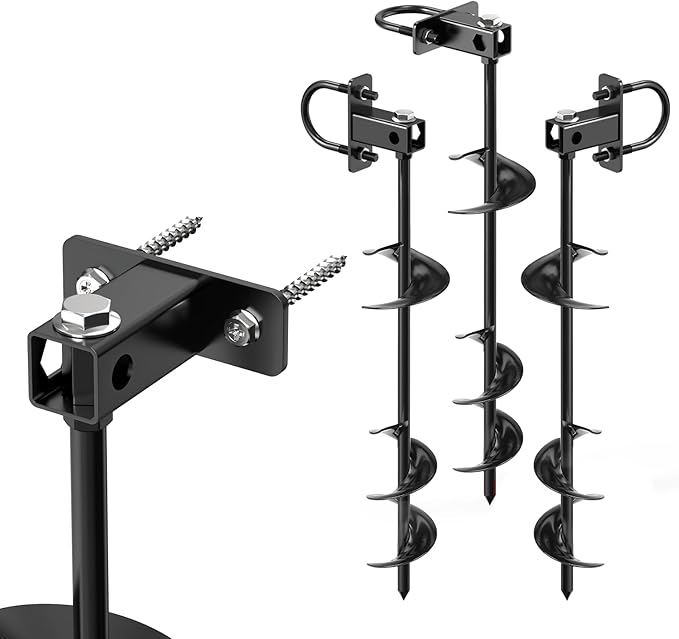 Ground Anchors Screw in,16" Set of 4 Multi-Purpose Trampoline Stakes,Heavy Duty Earth Anchors,Mobile Home Anchors-Storage Shed Anchor Kit-Playset Swing Set Anchors for Fence,Carport,Garden