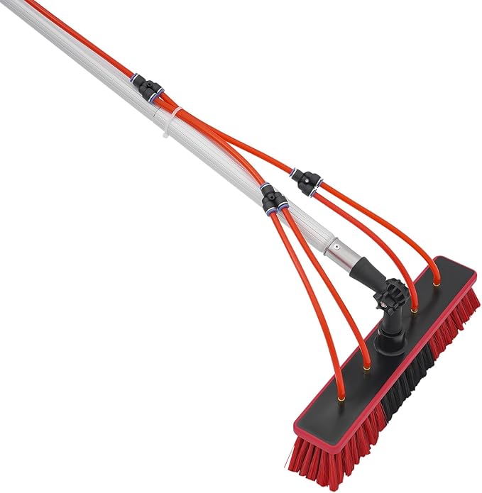 Reach Solar Panel Cleaning Brush Kit, 14" Width Cleaning Brush, Window Washing Equipment Kit with Telescopic Pole 65ft Water Hose Ideal for Snow Removal Windows Boats RVs Decks (32.81ft)