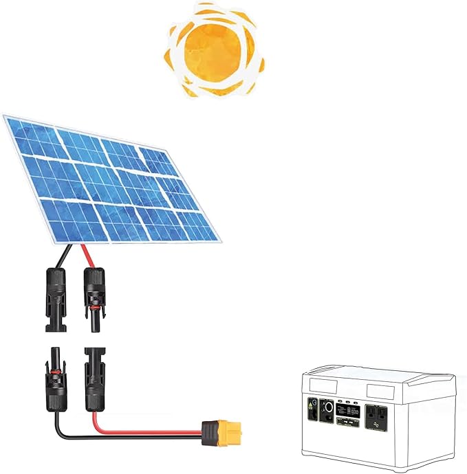 XT60 Solar Cable,10AWG 60cm Solar Connector to XT60 Female Adapter Extension Cable for LiFePO4 Battery RV Portable Power Station Solar Generator