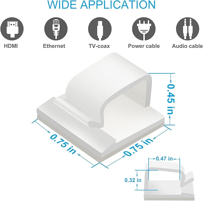 120 PCS Cable Clips White, Upgraded Adhesive Wire Clips for Wall, Strong Cord Clips Holders Wire Organizer for Cable Management, Christmas Lights, USB, Phone Charger, Cat 6, Car Dash Cam