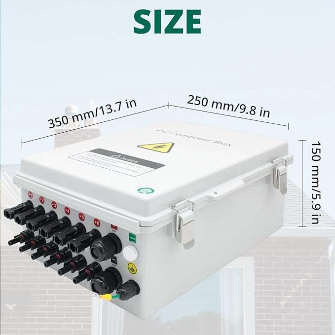 ABS Waterproof PV Combiner Box with 6 String, Solar Panel Combiner Box for On/Off Grid Solar System, includes Circuit Breaker, Lightning Arrester and 15A Rated Current Fuse (Gray, with Lock)