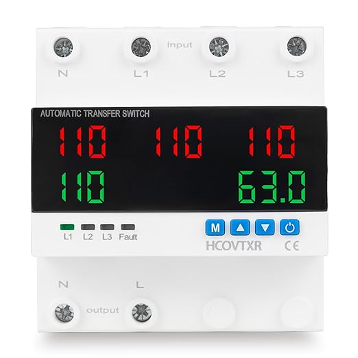 Automatic Transfer Switch 63A 110V Inverter Generator Transfer Switch with 5 Digits LED Display,Three Source Power Selector for Home Generator Grid Inverter Outdoor RV