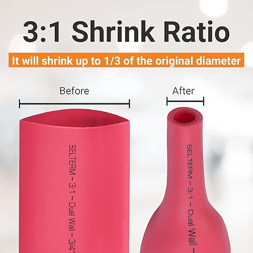 SELTERM 10pcs - 8 Awg - 1/4" Stud - Battery Lugs - Ring Terminal Connectors | with 12pcs 3:1 Black & Red Heat Shrink Tubing with Adhesive | Heavy Duty Battery Cable Ends - Tinned Copper Wire Lugs Kit