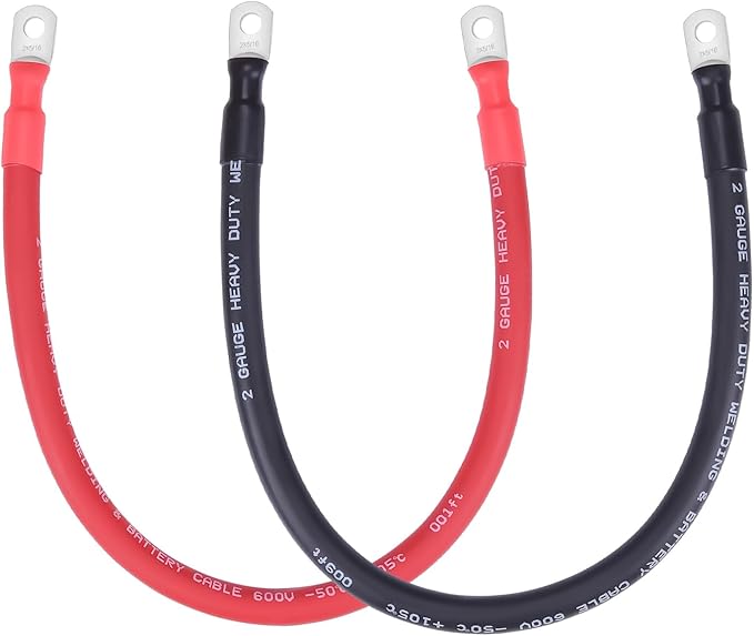 2 AWG Flexible Battery Cable with 5/16" Terminals - OFC Pure Copper Inverter & Welding Wire for Automotive Solar RV Motorcycle (Red + Black 1.5FT Pair)