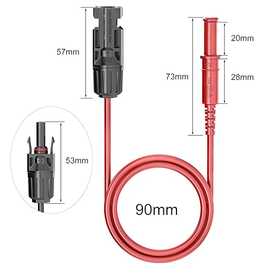 Goupchn Safety Banana Plugs to Solar Connectors Silicone Test Leads 2PCS Red Black 3.3ft Solar Test Cables Wires 1000V/15A for Photovoltaic Solar Panel System