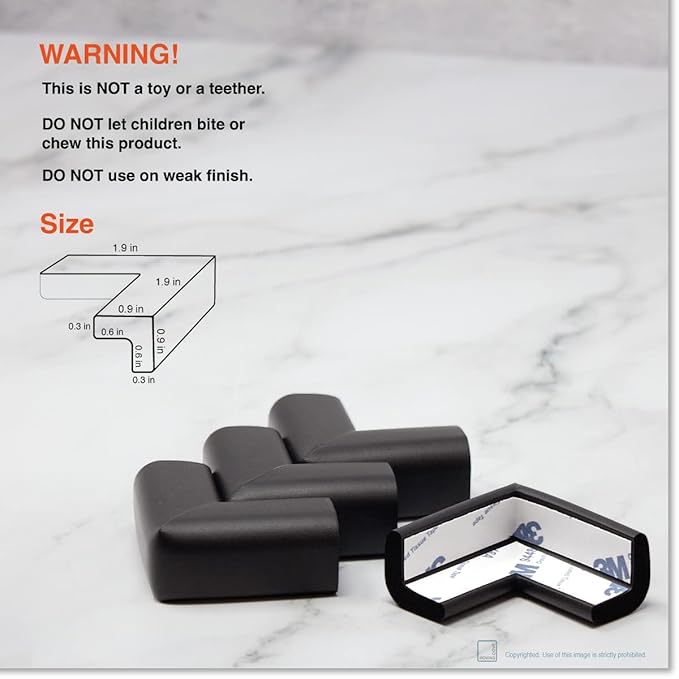 Roving Cove Slimfit Corner Edge Protector for Baby Proofing (Small 15ft Edge 4 Corners), Furniture Safety Bumper Guard, Soft NBR Rubber Foam, 3M Adhesive, Onyx Black
