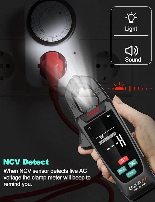Digital Clamp Meter Multimeter for AC/DC Current & Voltage, Auto-ranging 9999 Counts Voltage Tester with Flashlight Backlight, Measuring Temperature Continuity Diode NCV