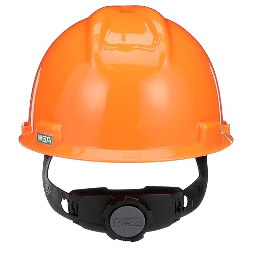 MSA 488146 V-Gard Cap Style Safety Hard Hat With Fas-Trac III Ratchet Suspension | Polyethylene Shell, Superior Impact Protection, Self Adjusting Crown Straps - Standard Size in Hi-Viz Orange