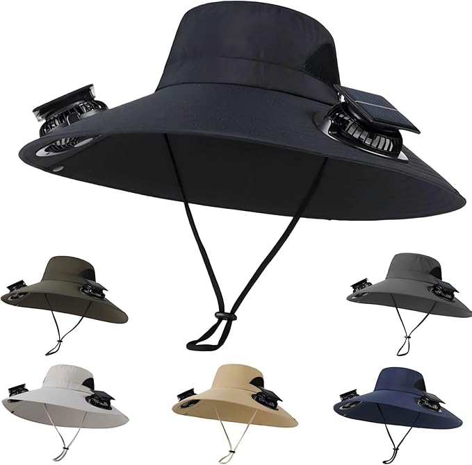Solar Fan Hats for Men Women Wide Brim Sun Hat with 2 Fan Outdoor Solar Power Fishing Hat Sun Protection Summer Hats