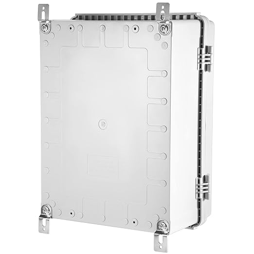 Waterproof Electrical Junction Box IP67 ABS Plastic Enclosure with Hinged Cover with Mounting Plate, Wall Brackets (Grey Cover, 16.1"x12.2"x7.1")