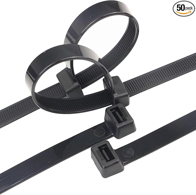 24 Inch Heavy Duty Zip Ties Black (50-Pack) 250 lb Tensile Strength, UV Resistant & Weatherproof for Outdoor Use, Long Plastic Cable Ties for Bundling, Organizing