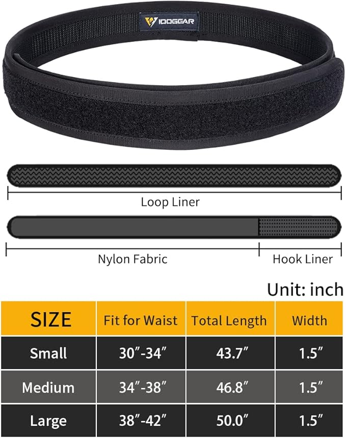 IDOGEAR Loop Liner Inner Belt for Duty Belt 1.5'' Tactical 500D Nylon Belts Unisex Hook and Loop Closure