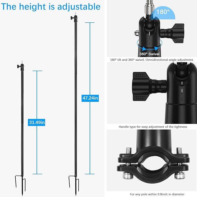 2 in 1 Metal Ground Stake Mount for R-ing Outdoor Cam Plus and Solar Panel, 48 Inch Heigh, with Weatherproof Silicone Cover, 360 Degree Adjustable Camera Mount for Yard