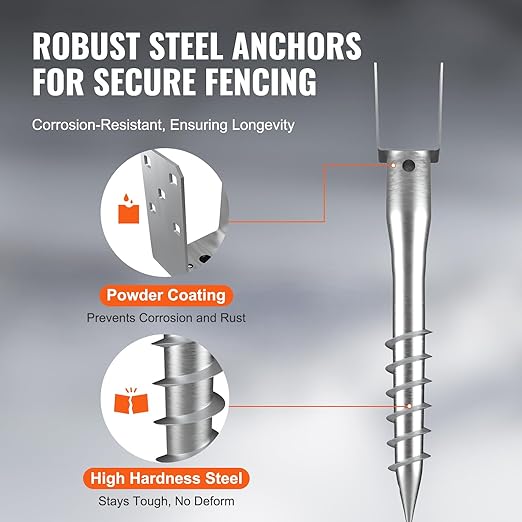 VEVOR Ground Screw, No Dig Ground Anchor 4 Pack 3.94 x 2.76 x 27.56 in DIY Screw in Stake, Includes 6 Lag Bolts & a Rebar, U-Shape Heavy Duty Steel Post Holder, Great for Mailbox and Fence Posts