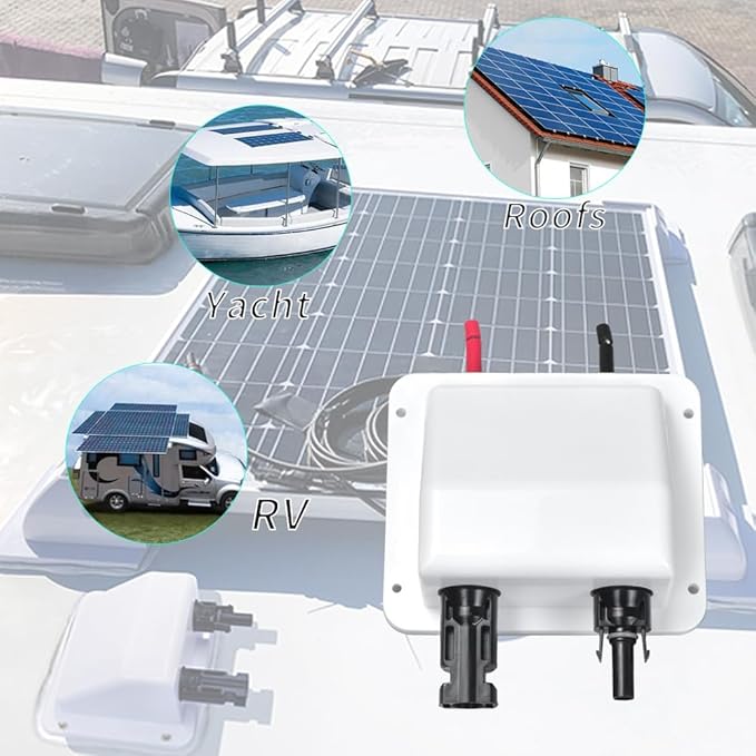 Solar Weatherproof ABS Double Cable Entry Gland 0.33ft 10AWG for All Cable Types 6mm² to 12mm² UV Resistance Housing for Solar Project on Rv,Boat,Camper,Van