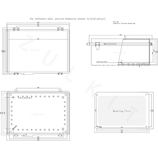 Zulkit Junction Box IP67 Waterproof Electrical Box Hinged Clear Cover Stainless Steel Latch Plastic Enclosure for Project w Mounting Plate Wall Bracket and 2 Cable Gland 13.8"x9.8"x5.9"/350x250x150mm
