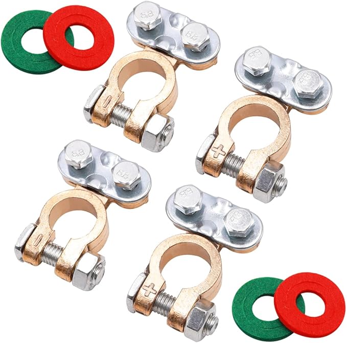 Tnisesm 2Pair Positive Negative Battery Terminal Set, Battery Terminals Connectors Clamps with Battery Terminal Washers for Boat Yacht Camper Truck Car Vehicle DT-7