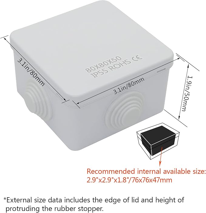 LeMotech Junction Box, ABS Plastic IP55 Water Resistant and Dustproof, Universal Electrical Enclosure, Outdoor and Indoor Project Box, Outer Size 3.1" x 3.1" x 1.9", White (Pack of 2)