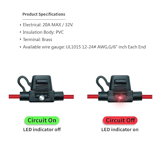Waterproof in-line Low Profile LED Fuse Holder,12 AWG for Automotive, Marine（5 Pack）