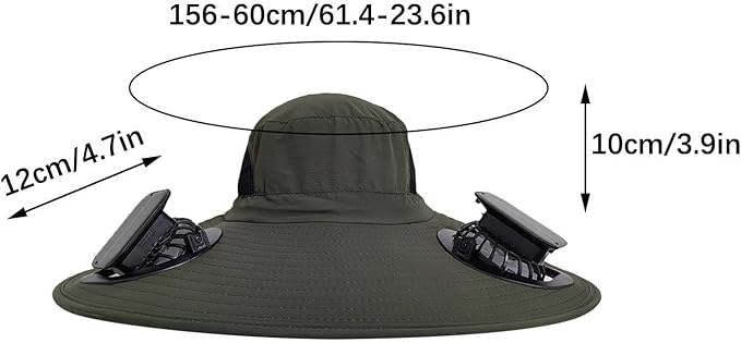 Solar Fan Hats for Men Removable Wide Brim Sun Hat Outdoor Hats with 2 Fans Built in Sun Protection Fishing Hat